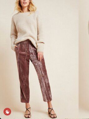 Tina Jo Anthropologie  | Pink Velour Straight Leg Pants | Size Small